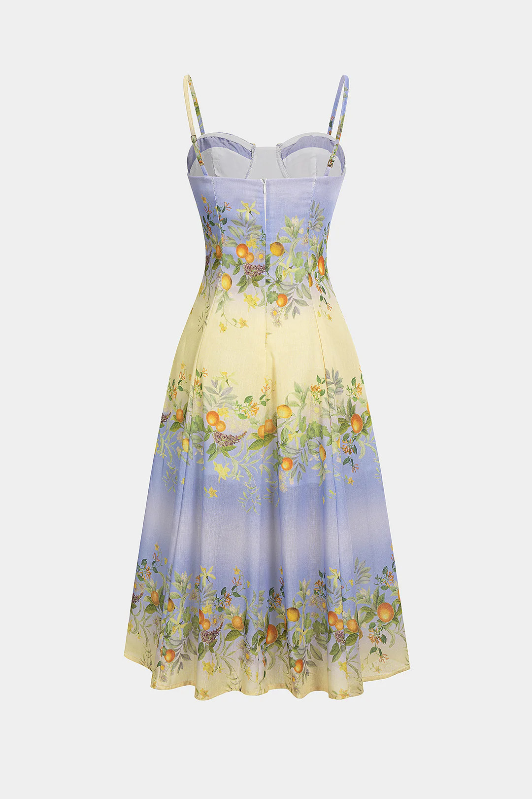 Leaves Print Bustier Zipper Sleeveless Midi Dress - Flockneti