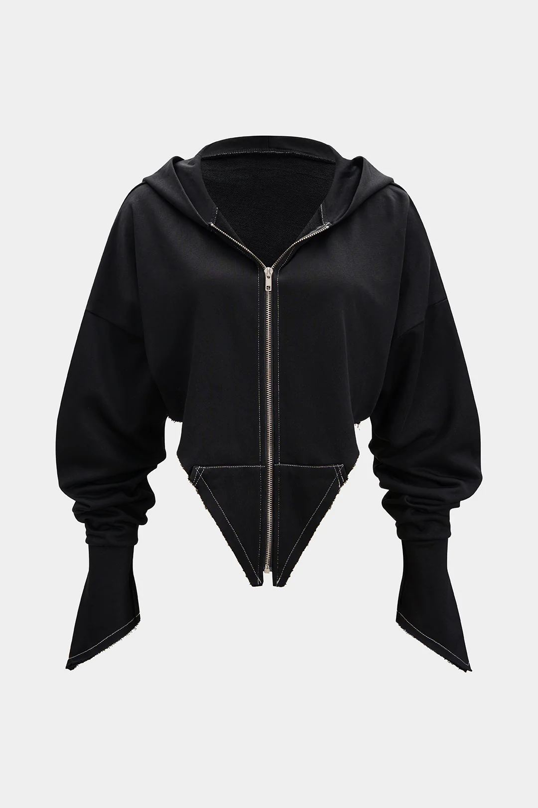 Zipper Batwing Sleeve Hooded Jacket - Flockneti