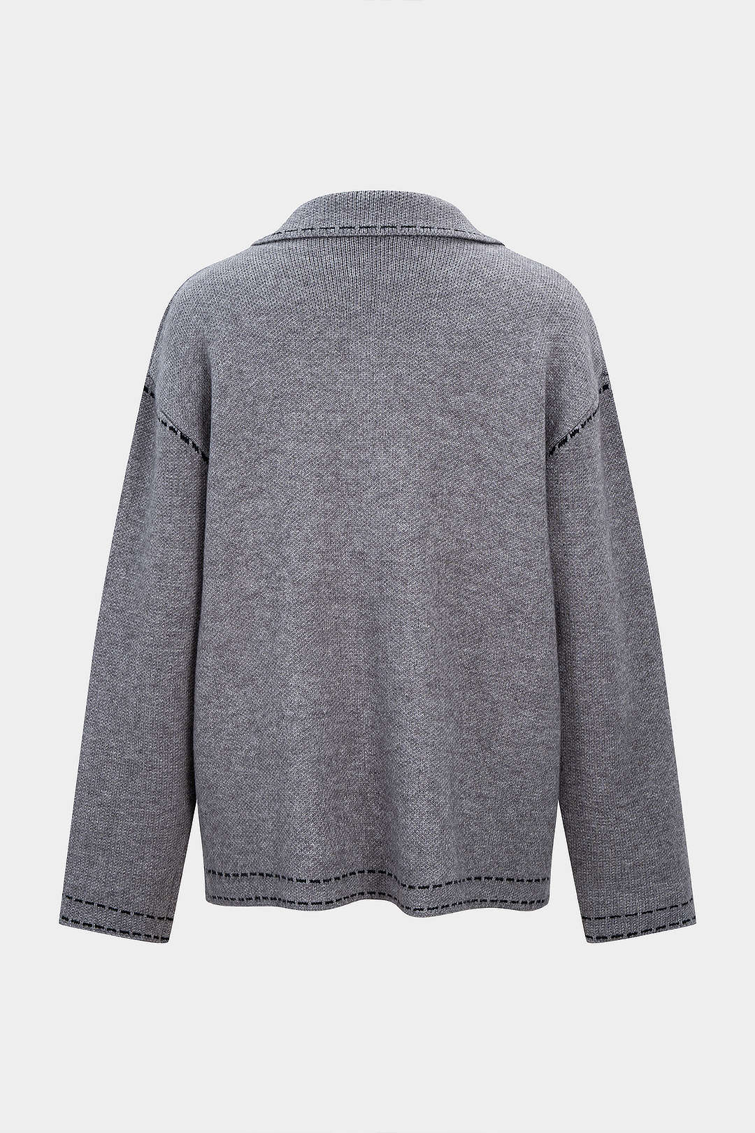Knit Contrast Line Lapel Cardigan - Flockneti