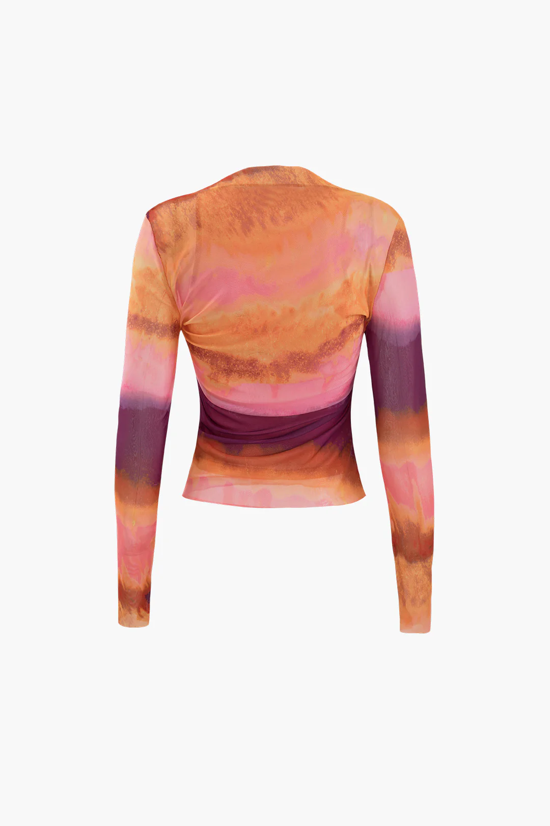 Mesh Contrast Print Ruched Long-Sleeve Top - Flockneti