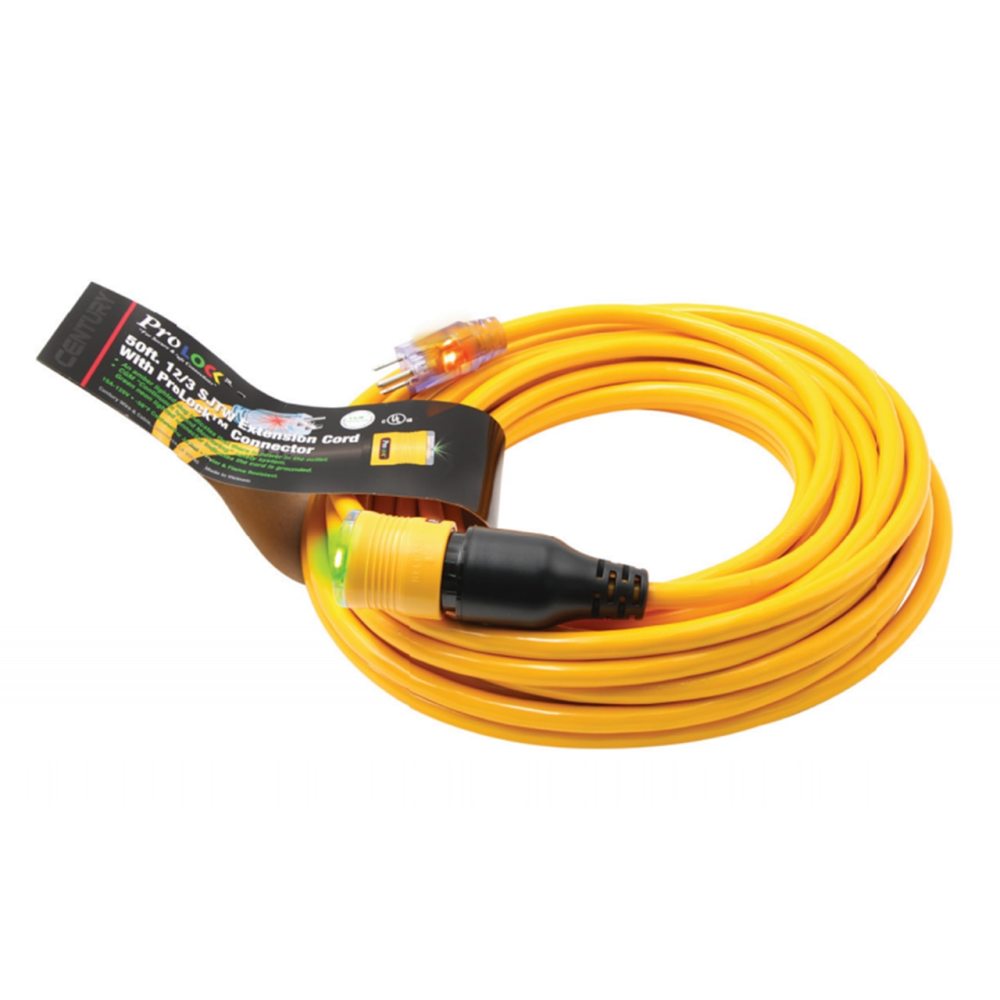 Pro Lock Extension Cord with CGM Yellow Lighted 50′ 12/3 SJTW - Flockneti