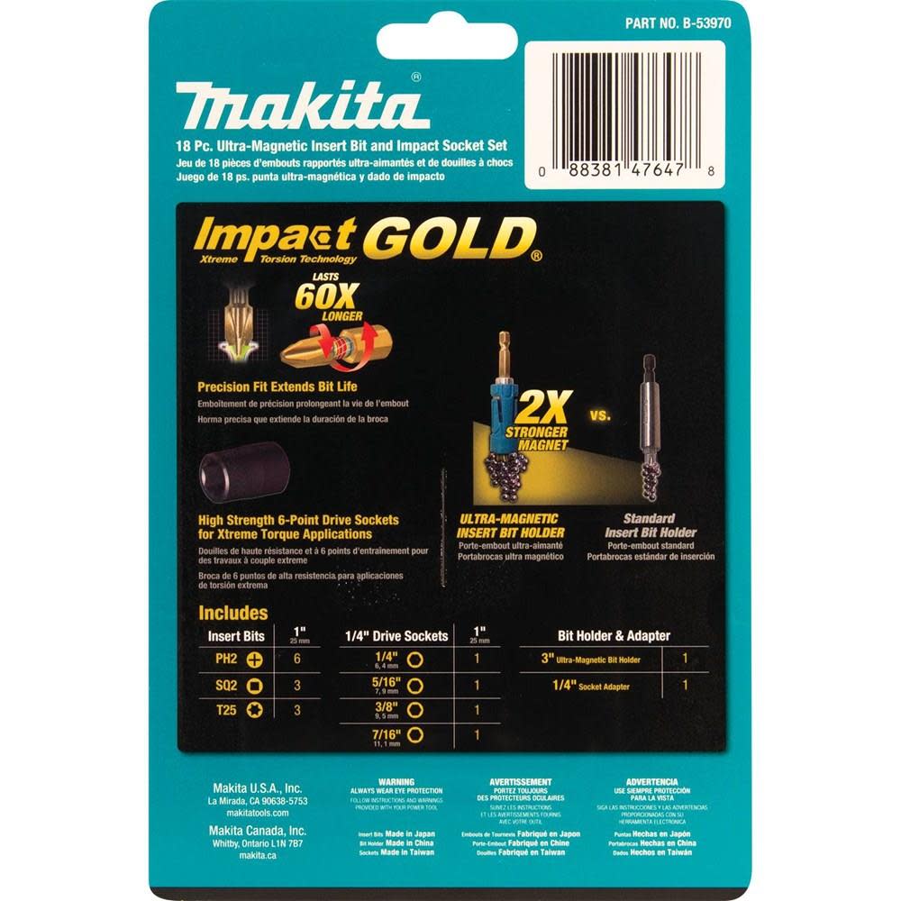 Makita Impact Gold Driver Bit and Socket Set (18-Piece) - Flockneti