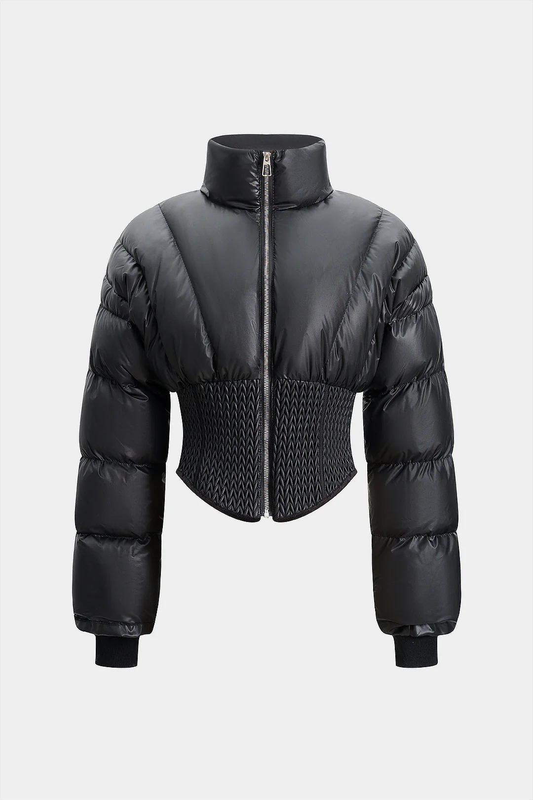 Stand Collar Waist-Cinching Puffer - Flockneti