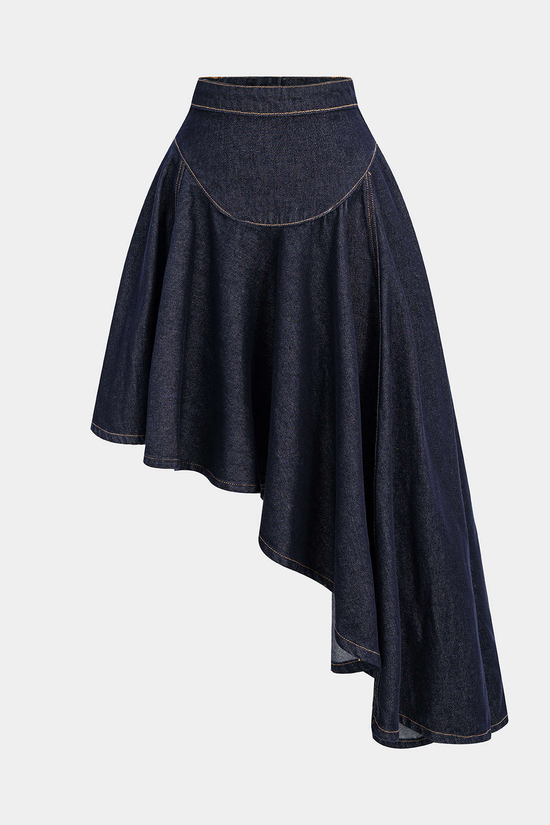 Denim Contrast Binding Ruffle Skirt - Flockneti