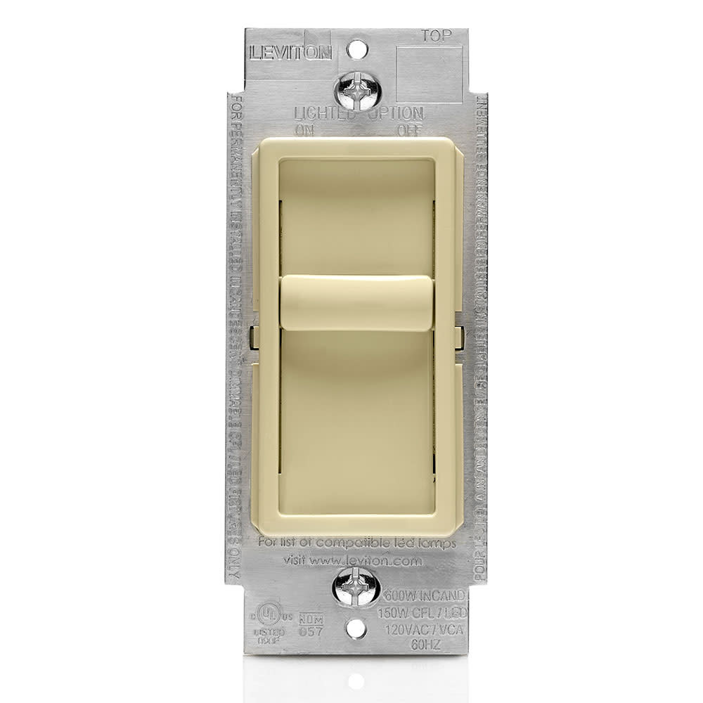 Leviton Decora Dimmer Switch Ivory Incandescent/Halogen Slide - Flockneti