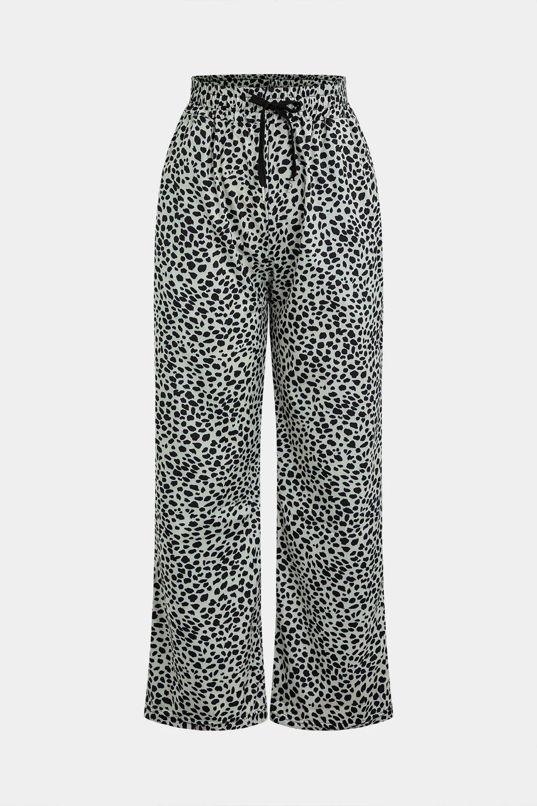 Leopard Print Ruched Drawstring Straight Leg Pants - Flockneti