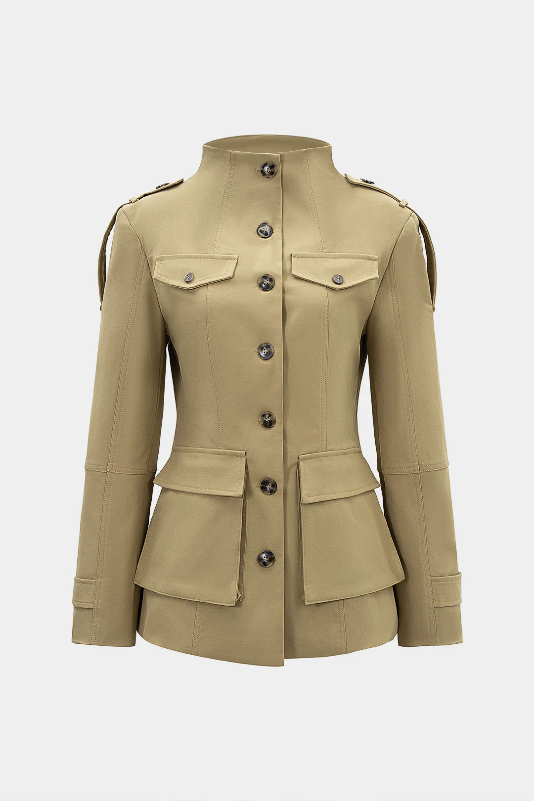 Mock Neck Button Pocket Jacket - Flockneti