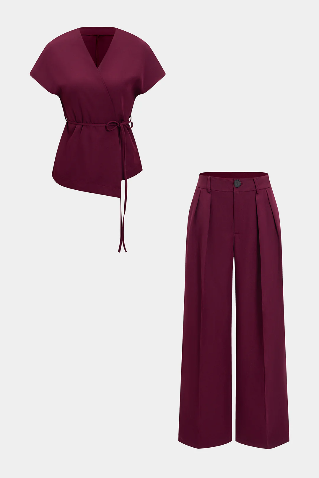 Tie-Up Strappy Short-Sleeve Top And Pants Set - Flockneti