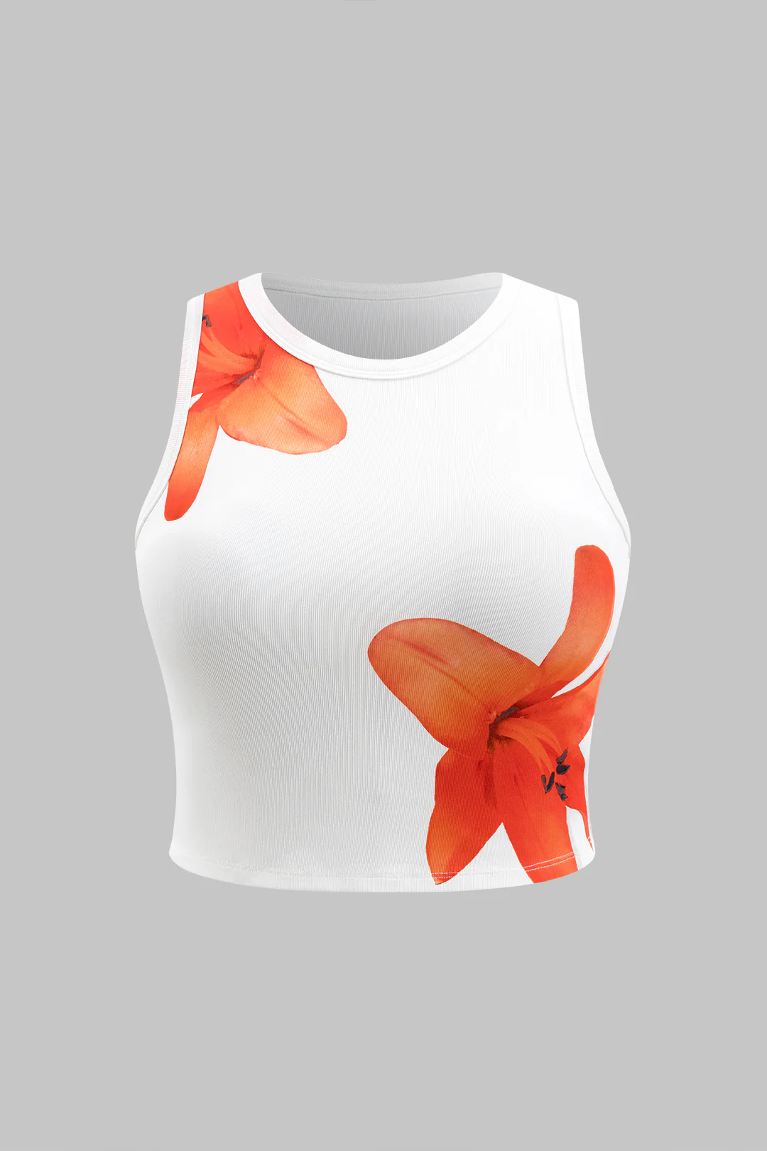 Plus Size Floral Print Round Neck Sleeveless T-Shirt - Flockneti