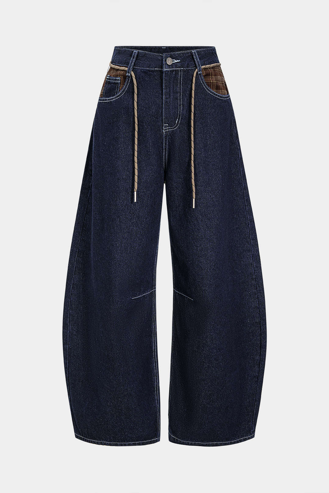 Denim Patchwork Tie-Up Wide Leg Jeans - Flockneti
