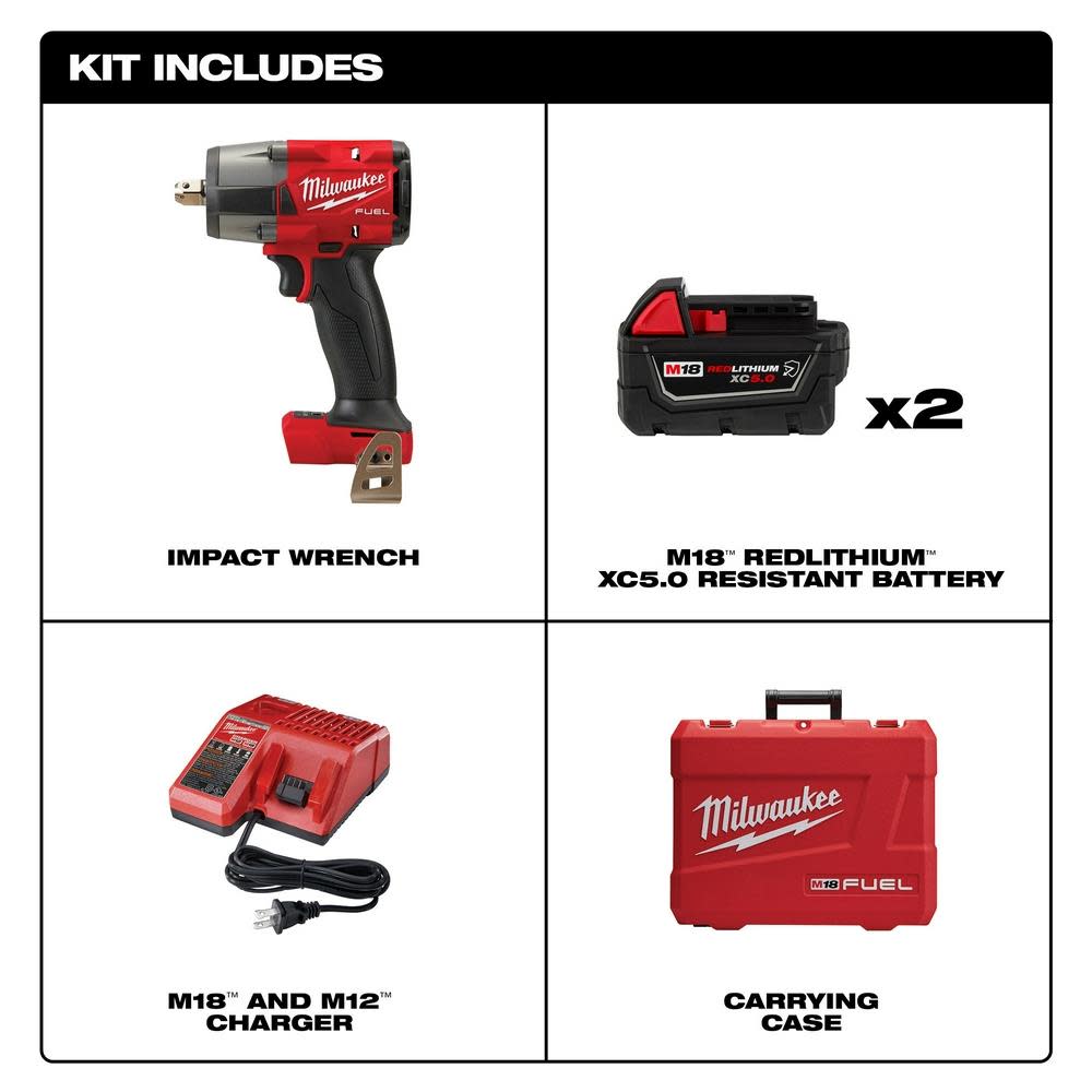 Milwaukee M18 FUEL 1/2″ Mid-Torque Impact Wrench with Pin Detent Kit - Flockneti