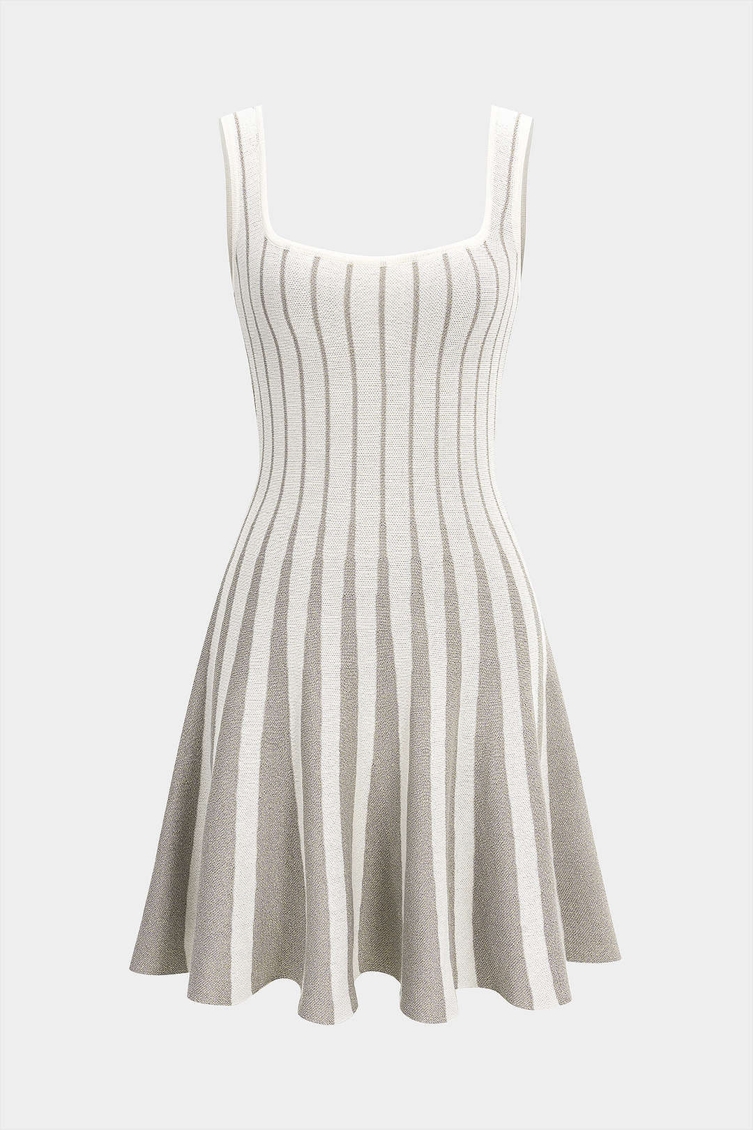 Striped Contrast Print Knitted Square Neck Sleeveless Dress - Flockneti