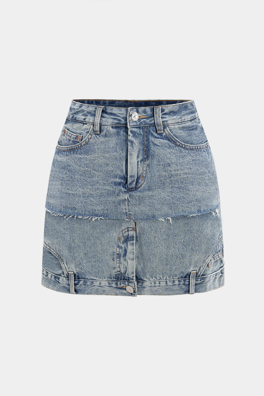 Denim Patchwork Pocket Zipper Skirt - Flockneti
