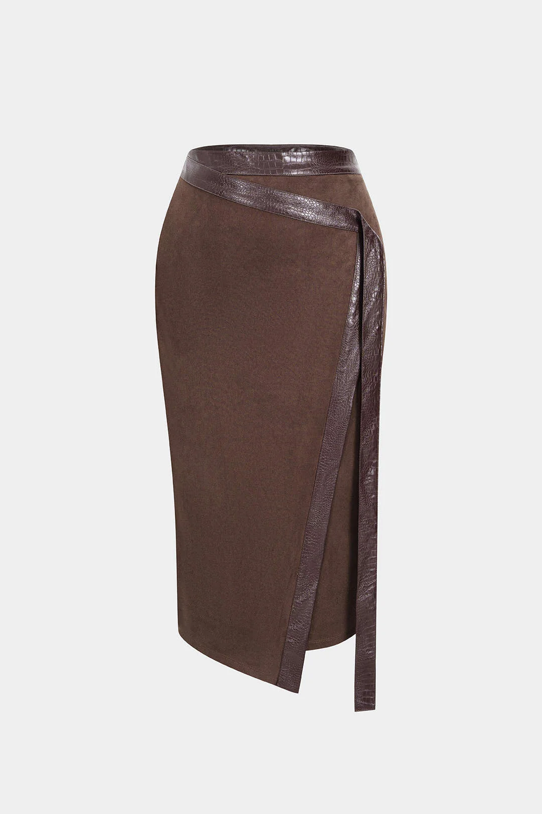 Faux Leather Patchwork Asymmetrical Skirt - Flockneti