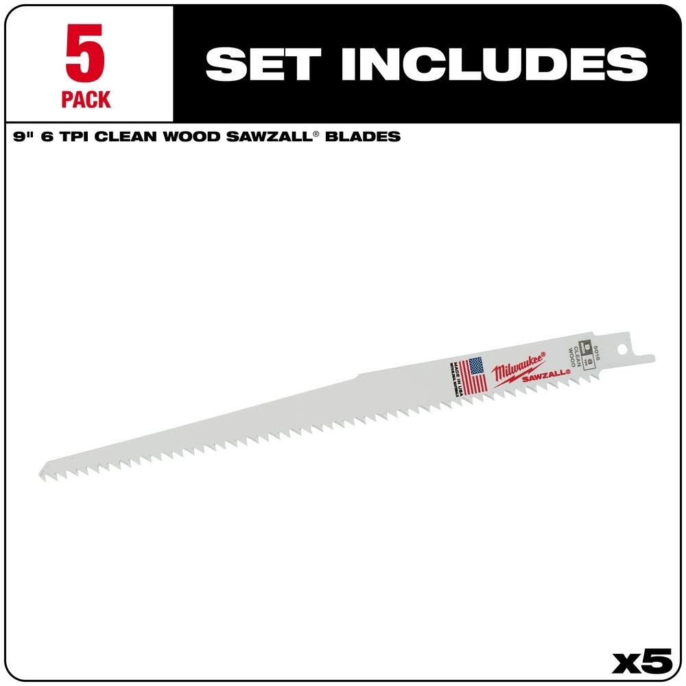 Milwaukee 9 in. 6 TPI Fleam Ground SAWZALL Blades 5PK - Flockneti