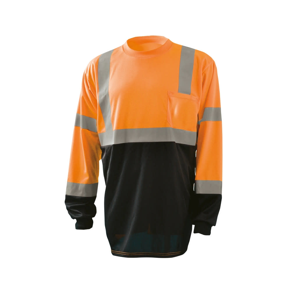 Occunomix Hi-Vis Orange Black Bottom Wicking Birdseye Shirt Long Sleeve XL - Flockneti