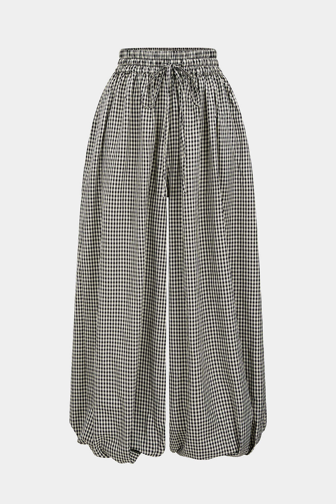 Checkered Print Tie-Up Lantern Trousers - Flockneti