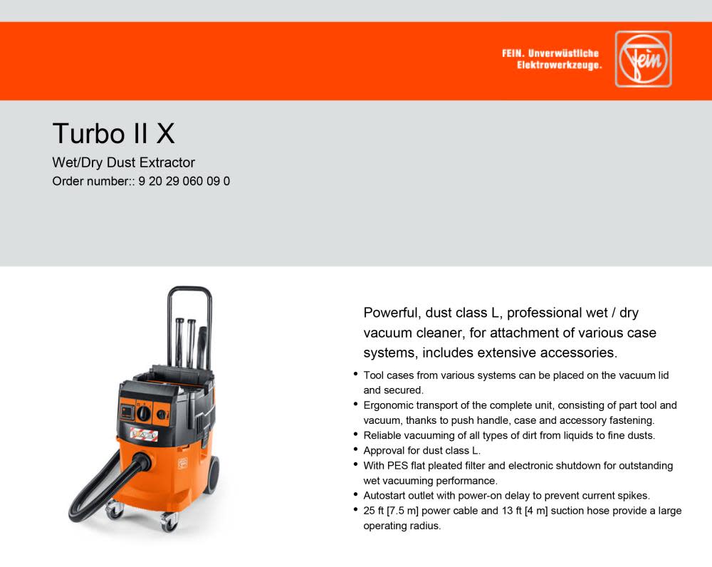 Fein Turbo II X Professional Wet/Dry Vacuum Cleaner with Included Accessory Set - Flockneti