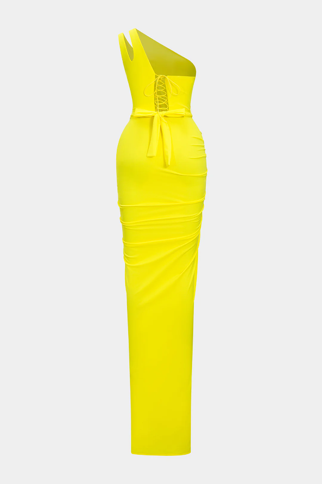 Satin High Slit Ruched Asymmetrical Maxi Dress - Flockneti