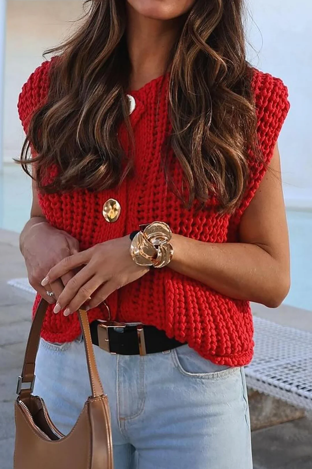 Solid Knit Button Up Vest - Flockneti