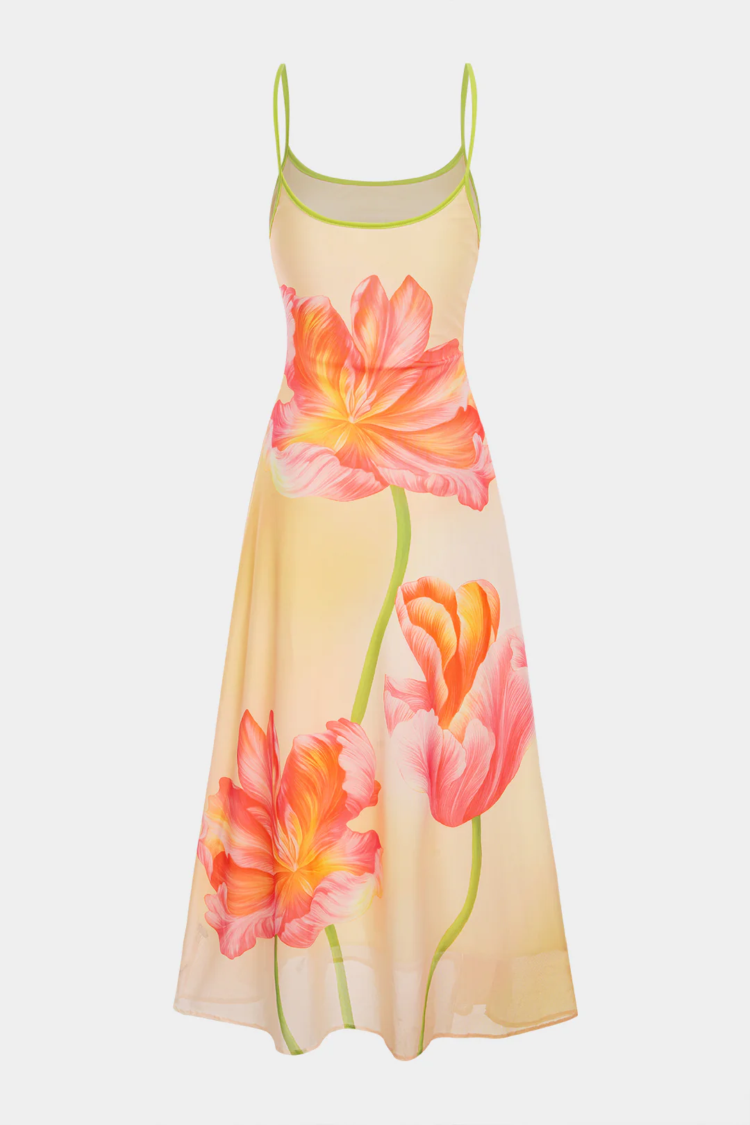 Ombre Floral Print Mesh Slip Sleeveless Maxi Dress - Flockneti