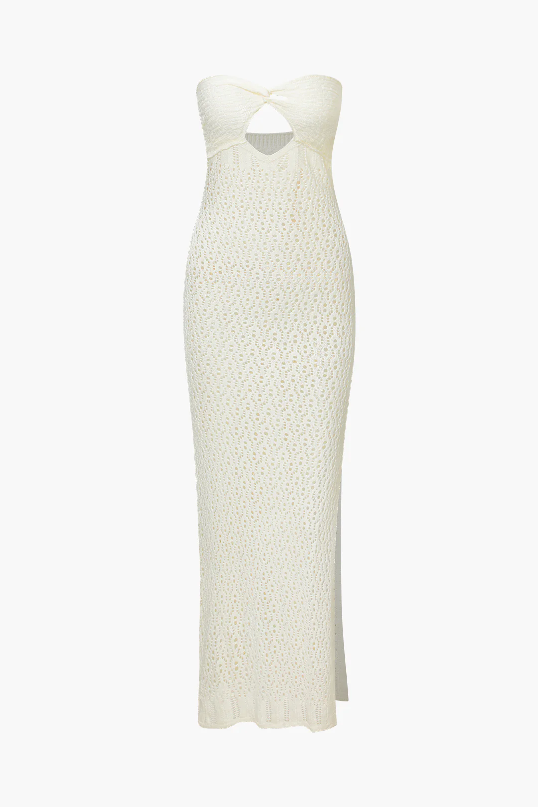 Knit Cut Out Slit Strapless Sleeveless Dress - Flockneti