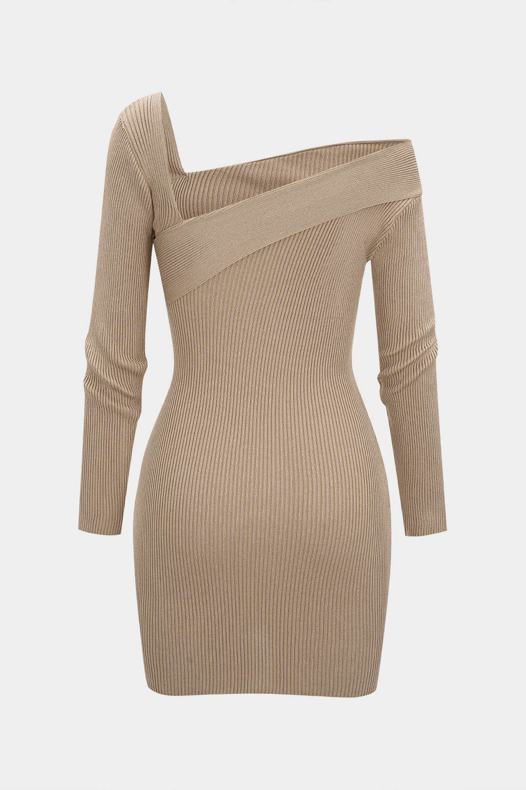 Knit Ribbed Asymmetrical Long Sleeve Mini Dress - Flockneti