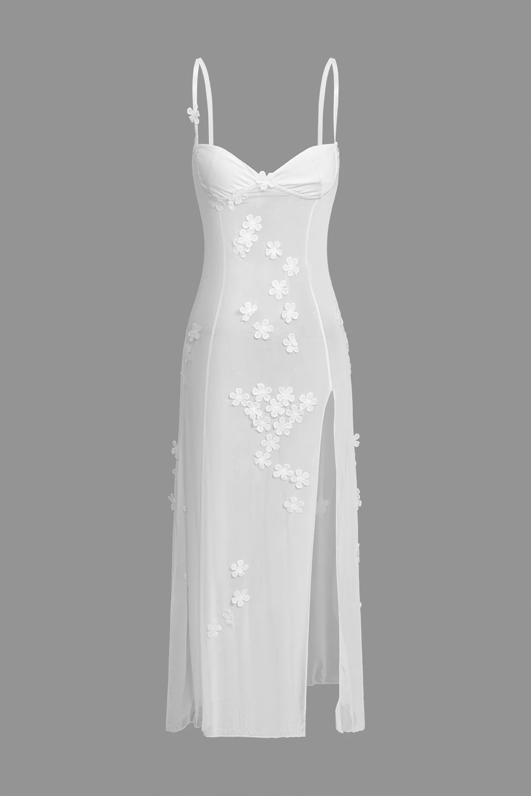 Mesh Flower Decor Slit Sleeveless Midi Dress - Flockneti