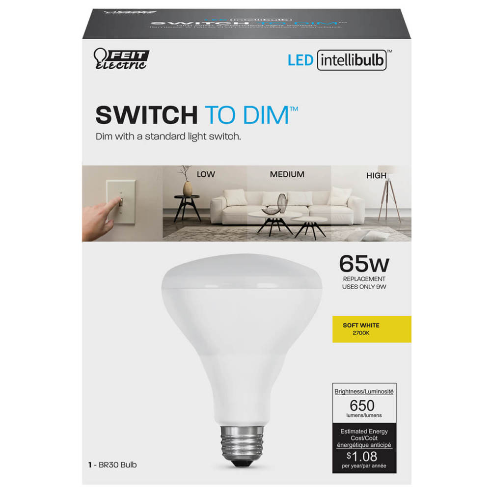 Feit Electric 65W BR30 Switch to Dim 2700K LED Bulb 1pk - Flockneti