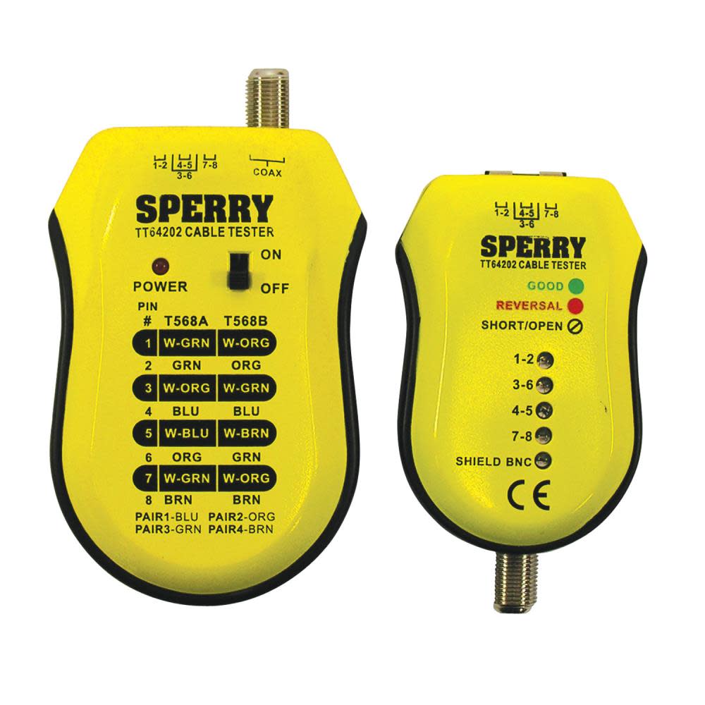 Gardner Bender Sperry Instruments TT64202 Cable Test Plus Coax & UTP/STP Cable Tester – Detects: Shorts / Miss-Wires & Reversals Wiring Reference Chart Included 2 Pc. Kit Yellow & Black - Flockneti