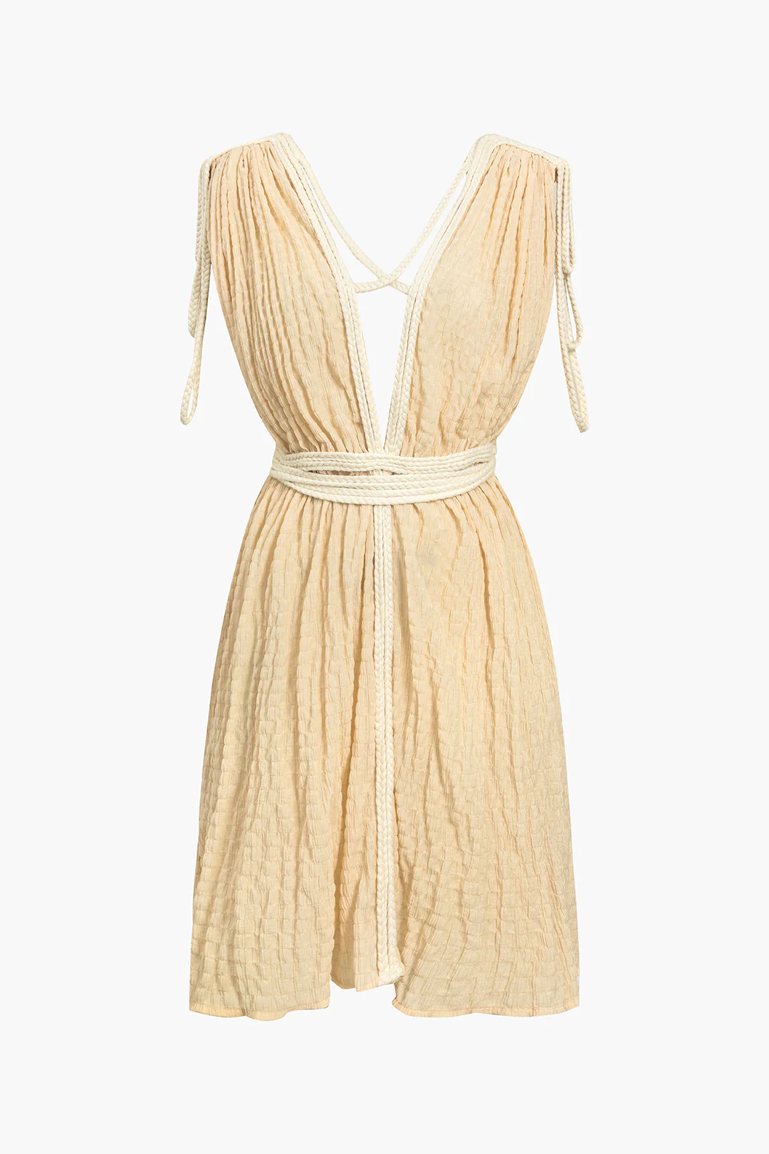 Solid Tie-Up V-Neck Sleeveless Mini Dress - Flockneti