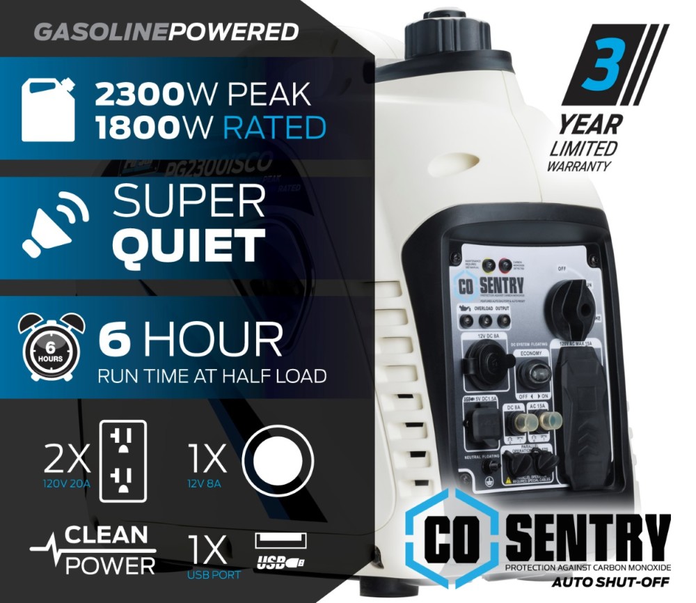 Pulsar Products 2300 Watt Recoil Quiet Gas Inverter Generator - Flockneti