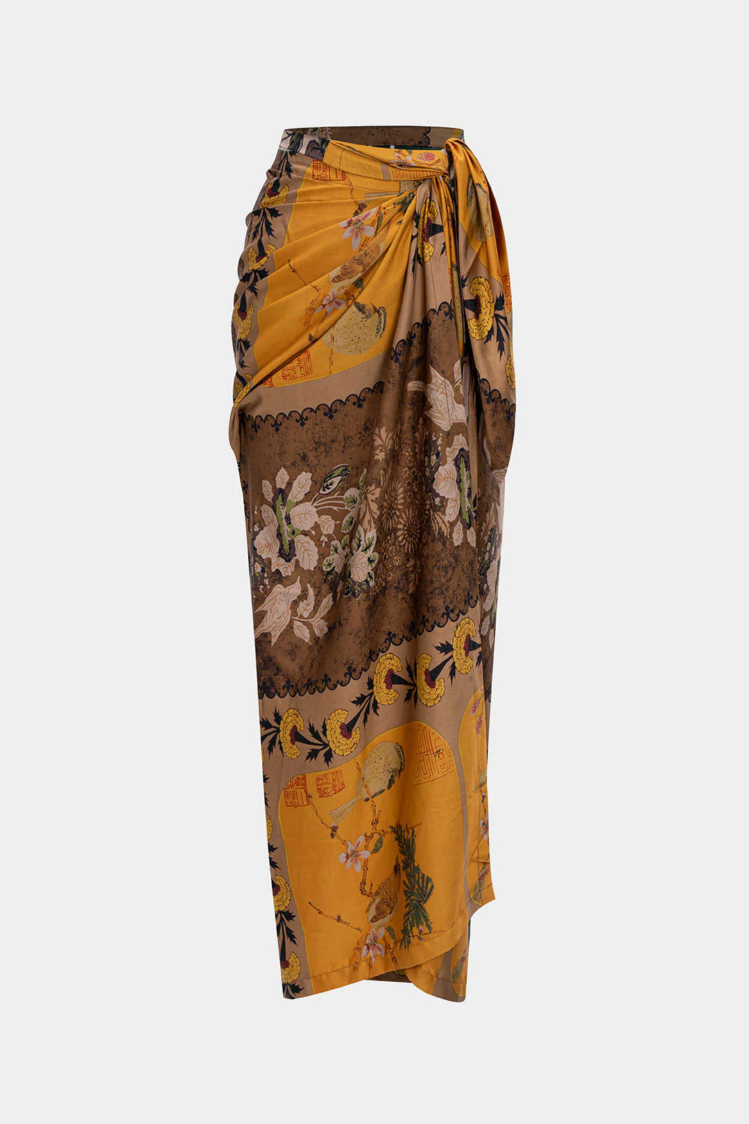 Retro Print Satin Tie Front Skirt - Flockneti