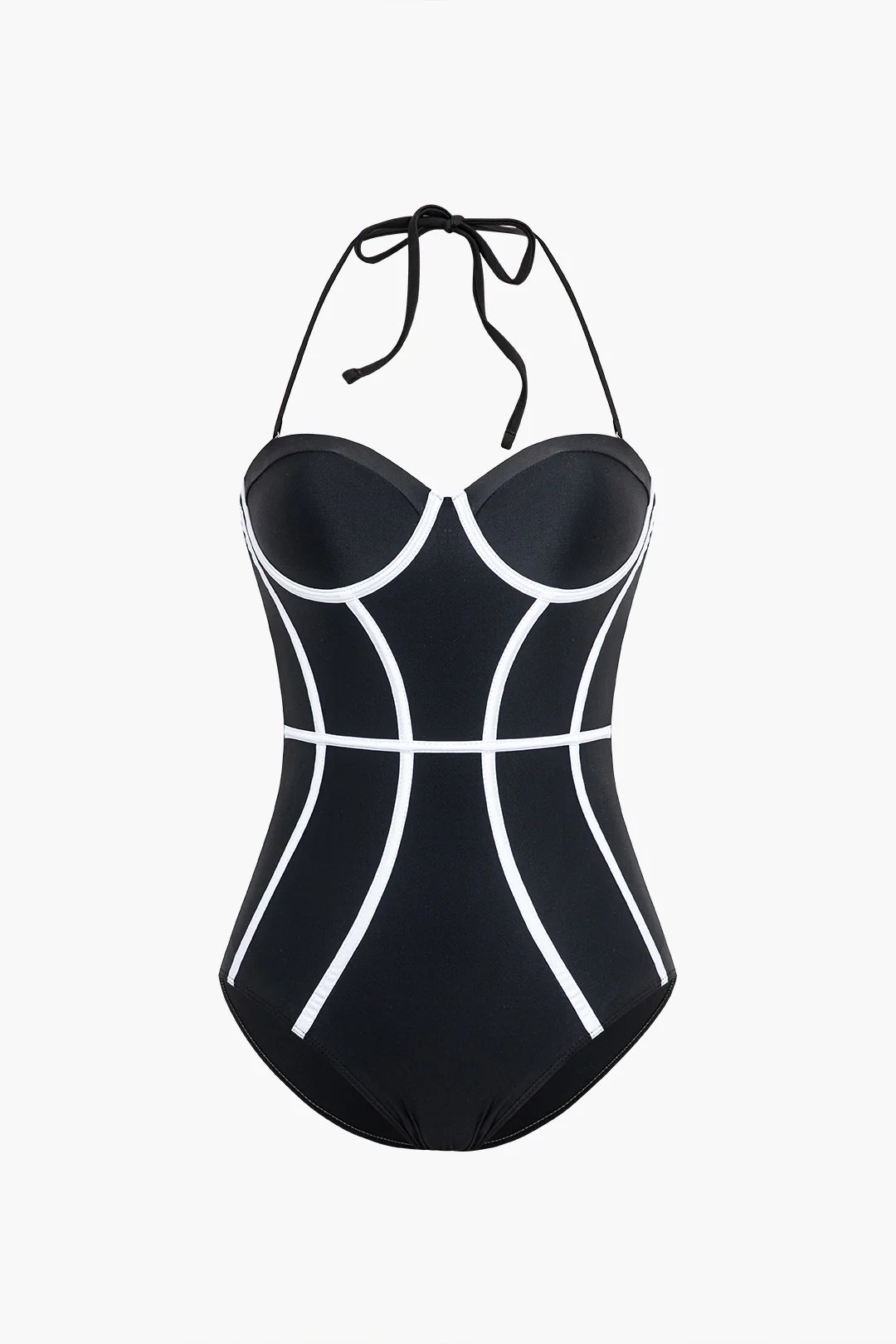 Contrast Print Halter Neck Tie Up One-Piece Swimsuit - Flockneti