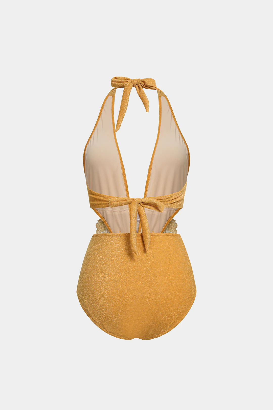 3D Flower Halter Deep V-Neck Bikini Swimsuit - Flockneti