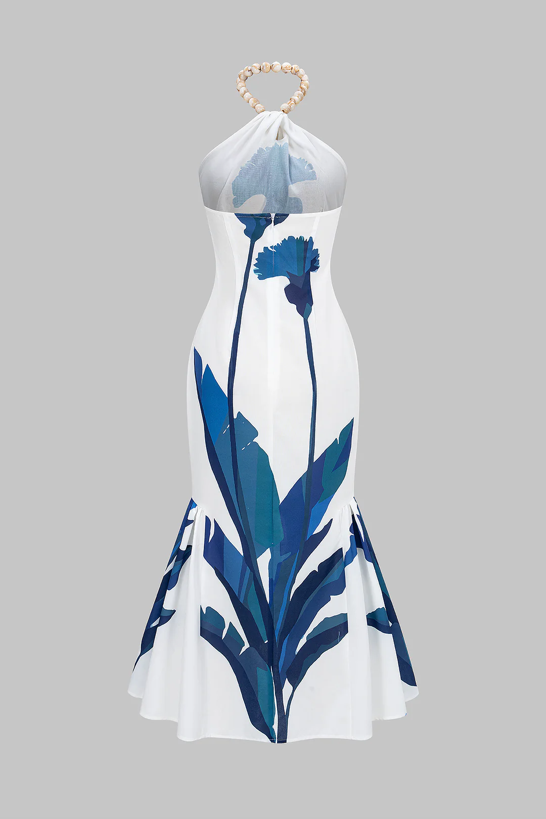 Branches Print Halter Neck Ruched Sleeveless Maxi Dress - Flockneti