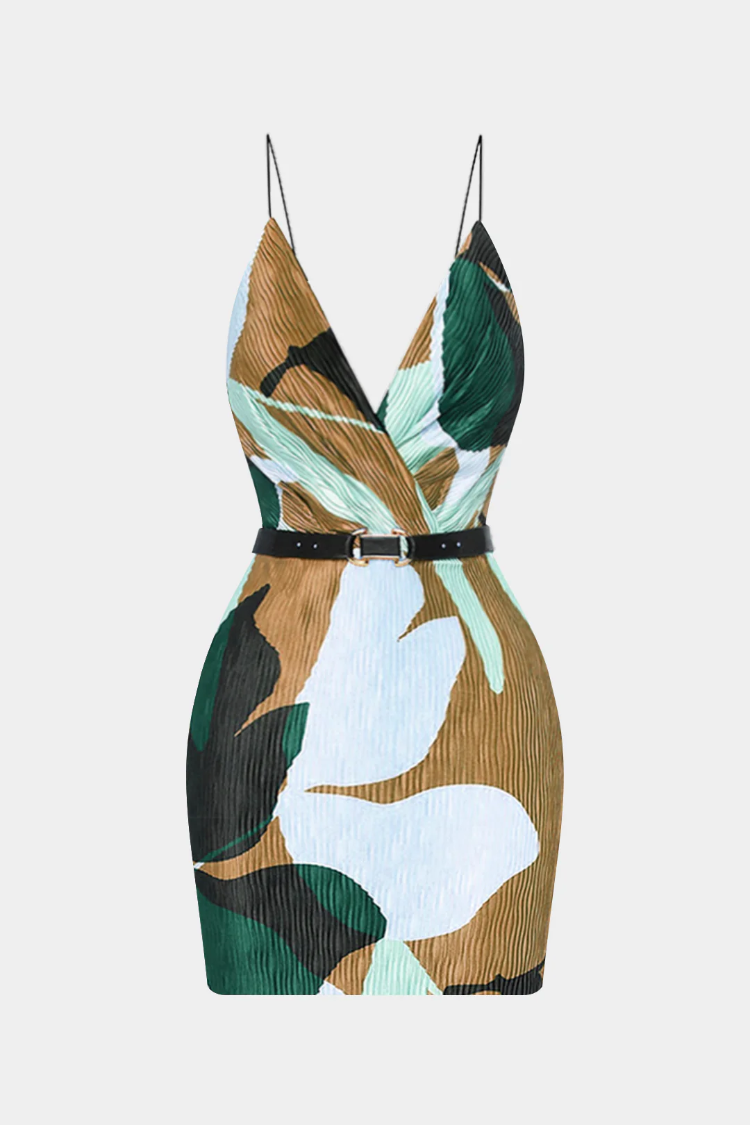 Floral Print Contrast Belted Ruched Backless Sleeveless Mini Dress - Flockneti