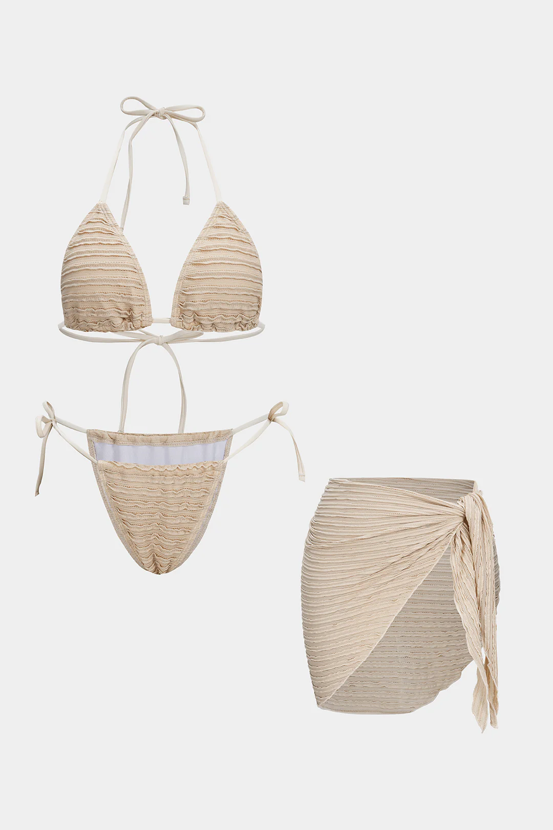 Textured Halter Tie-Up Bikini Set - Flockneti