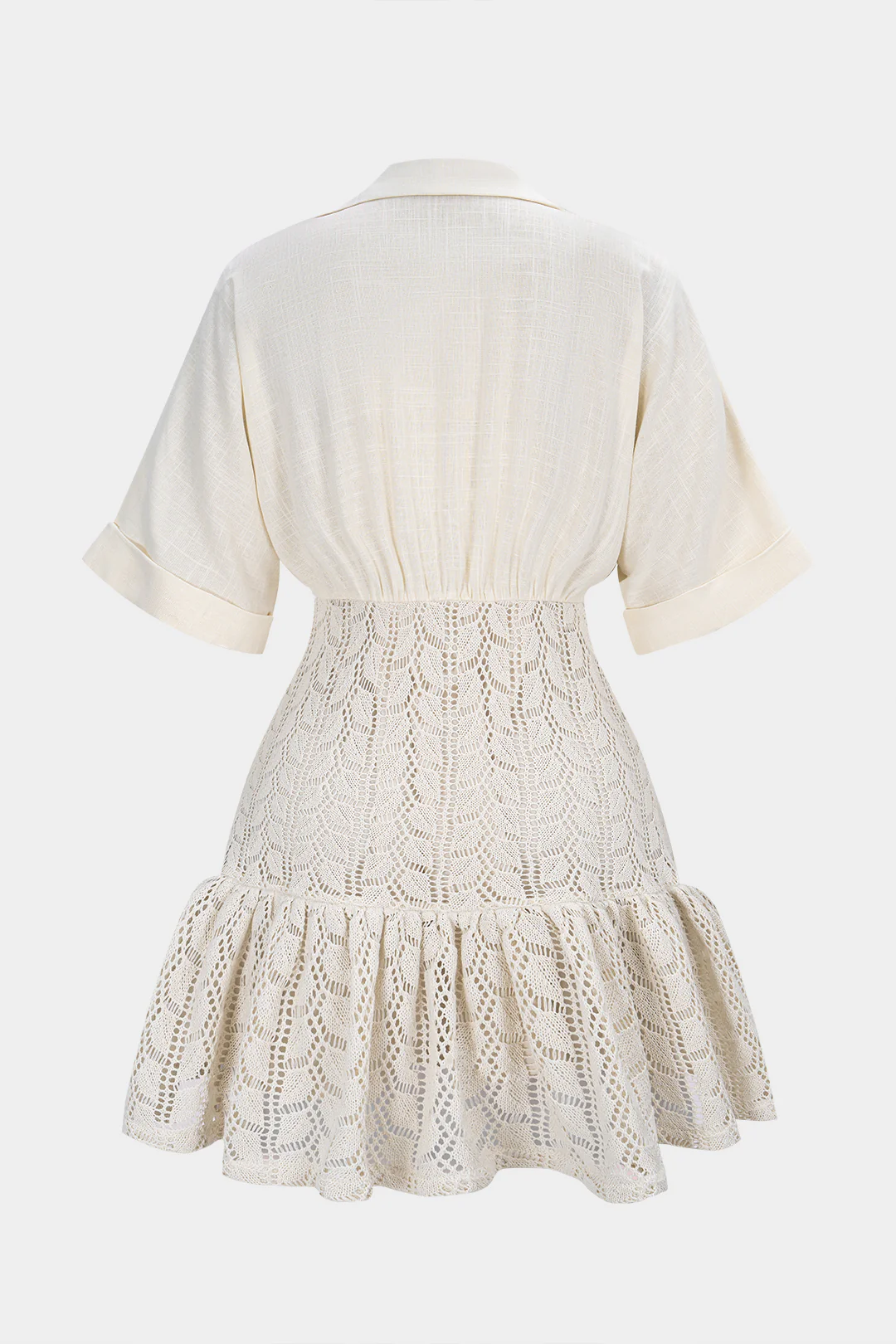 Jacquard Patchwork linen Ruched V-Neck Short Sleeve Mini Dress - Flockneti