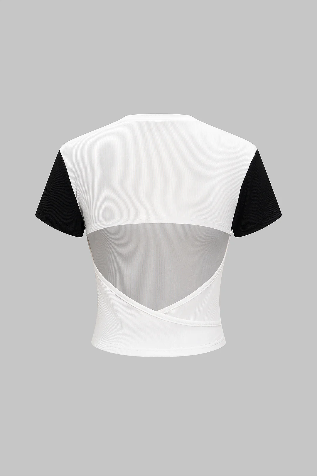 Contrast Round Neck Backless Short Sleeve T-Shirt - Flockneti