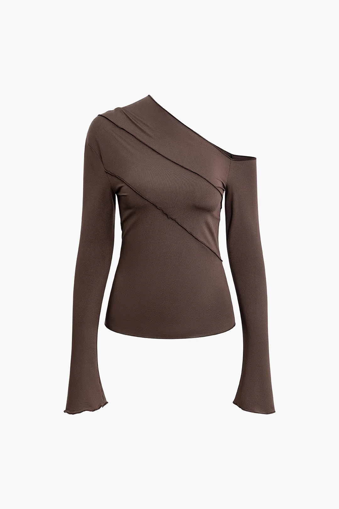 Solid Single Shoulder Long-Sleeve Top - Flockneti