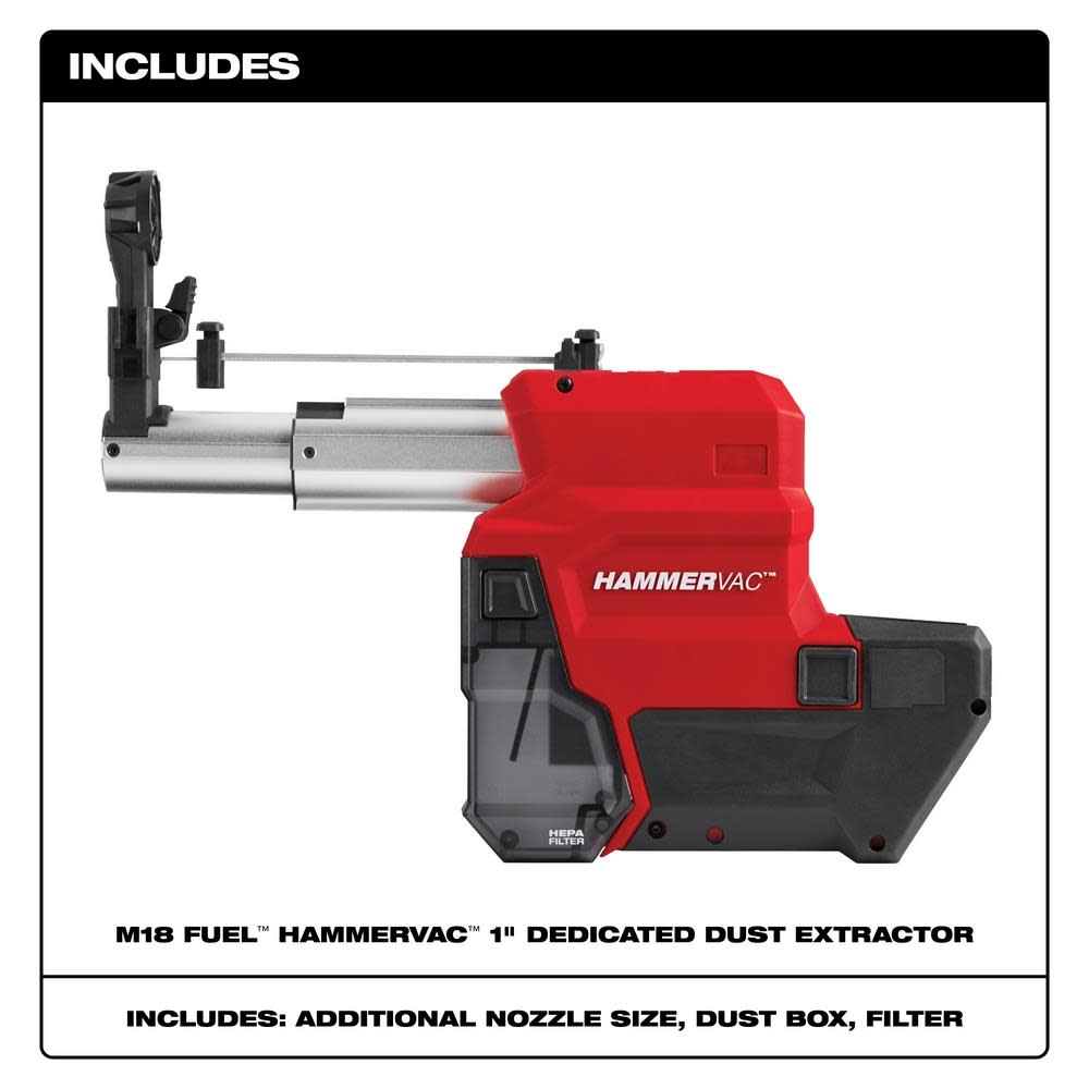 Milwaukee M18 FUEL HAMMERVAC 1″ Dedicated Dust Extractor - Flockneti