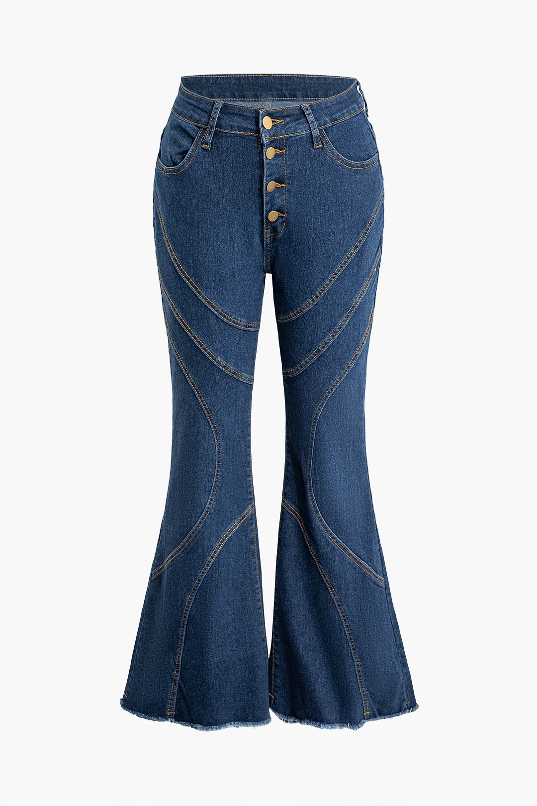 Denim Button High Waist Slim Jeans - Flockneti