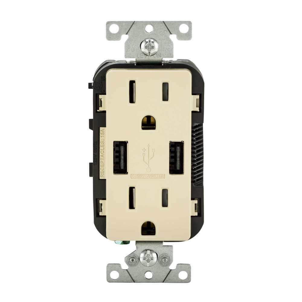 Leviton Decora NEMA 5-15R Outlet & USB Charger 15A 125V Ivory - Flockneti