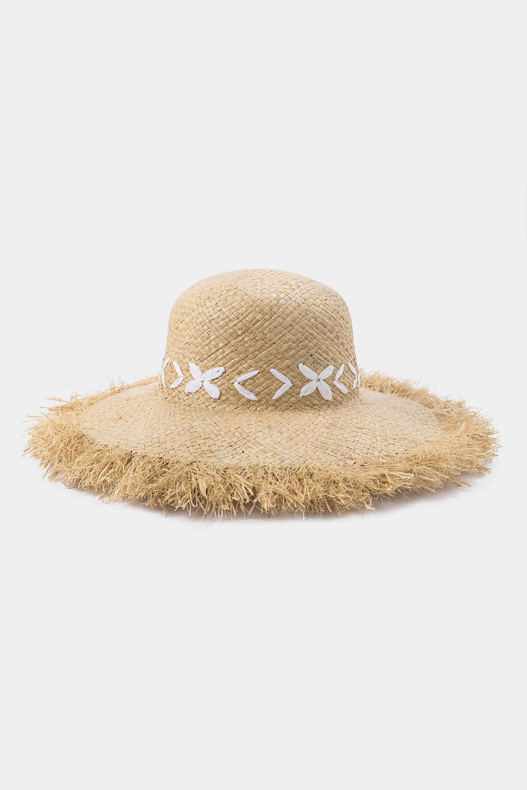 Woven Wide Brim Frayed Edge Hat - Flockneti