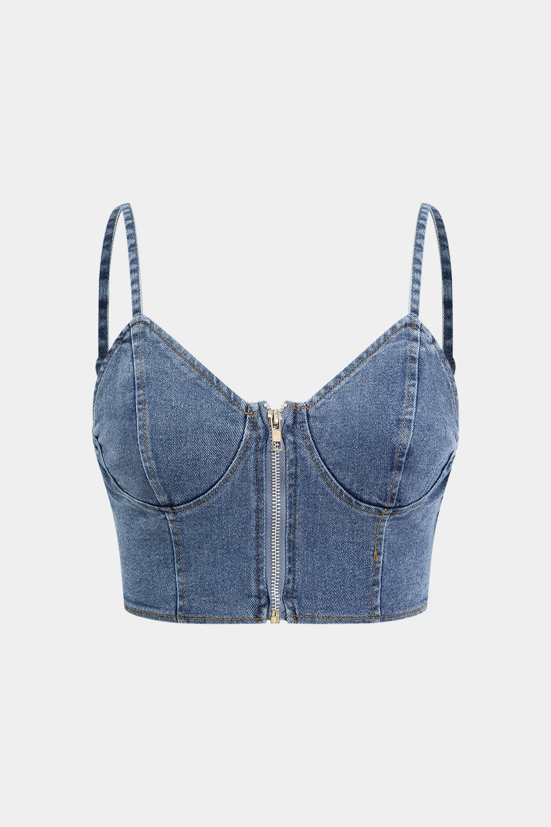 Denim Dry Clean Bustier Zipper Cami Top And Chiffon Pleated Patchwork Trousers Set - Flockneti