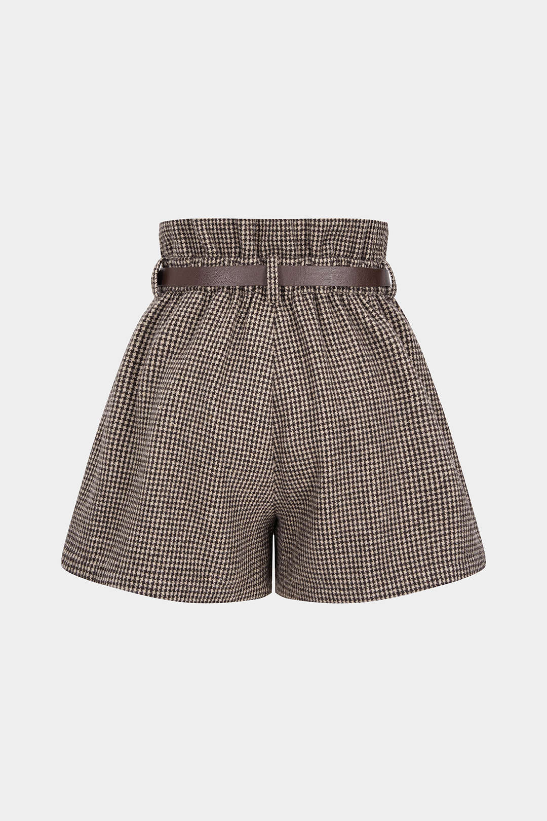 Plaid Print Woolen Belted Pleated Shorts - Flockneti