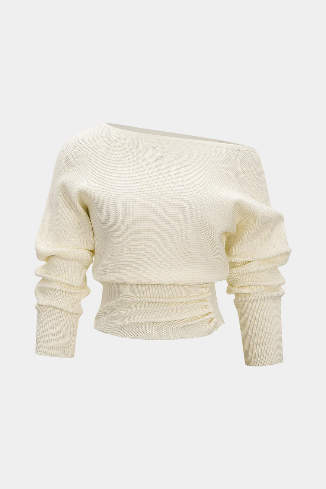 Asymmetrical Ruched Batwing Long-Sleeve Top - Flockneti
