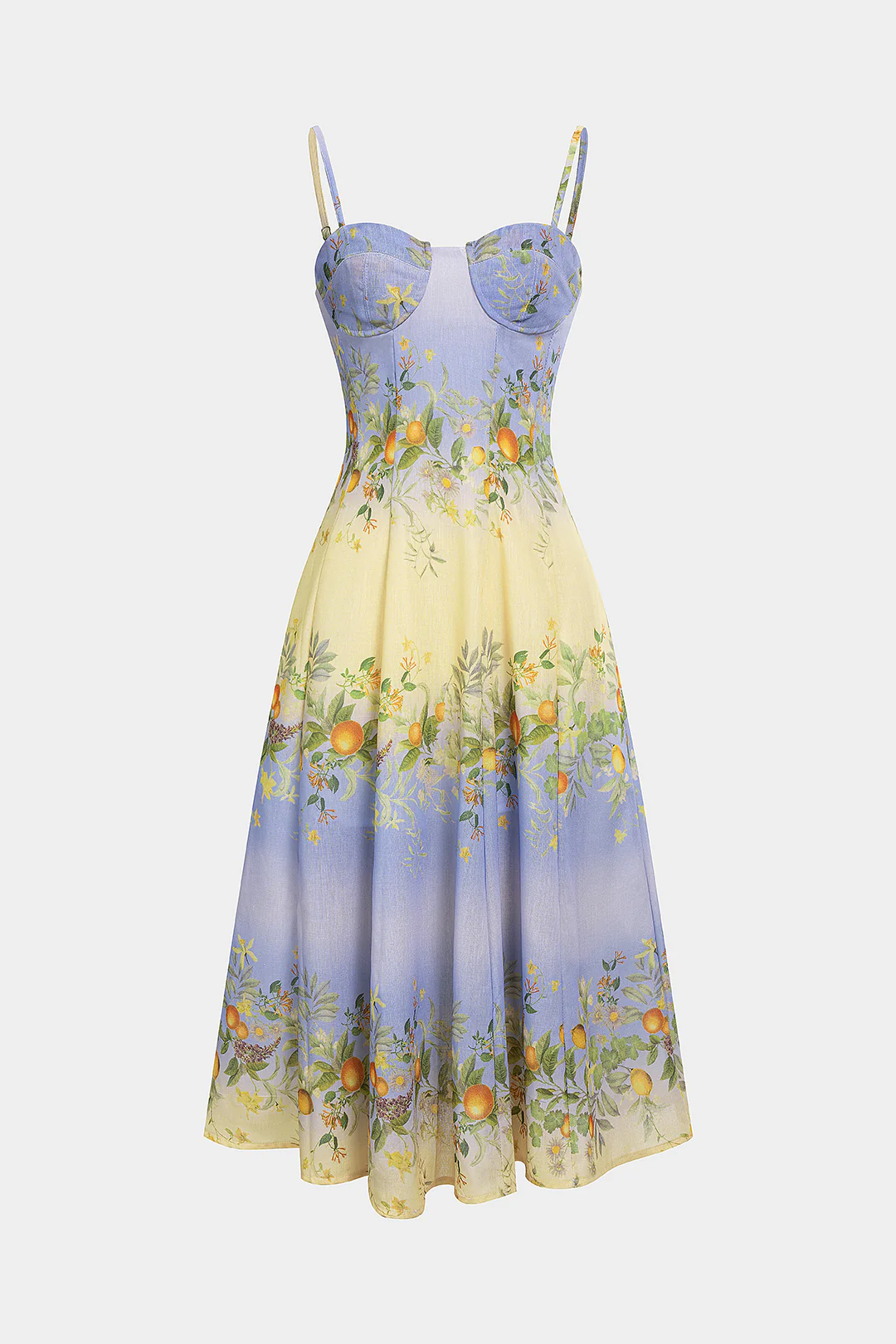 Leaves Print Bustier Zipper Sleeveless Midi Dress - Flockneti