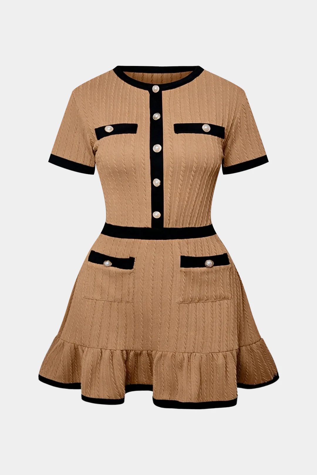 Plus Size Contrast Patchwork V-Neck Long Sleeve Mini Dress - Flockneti